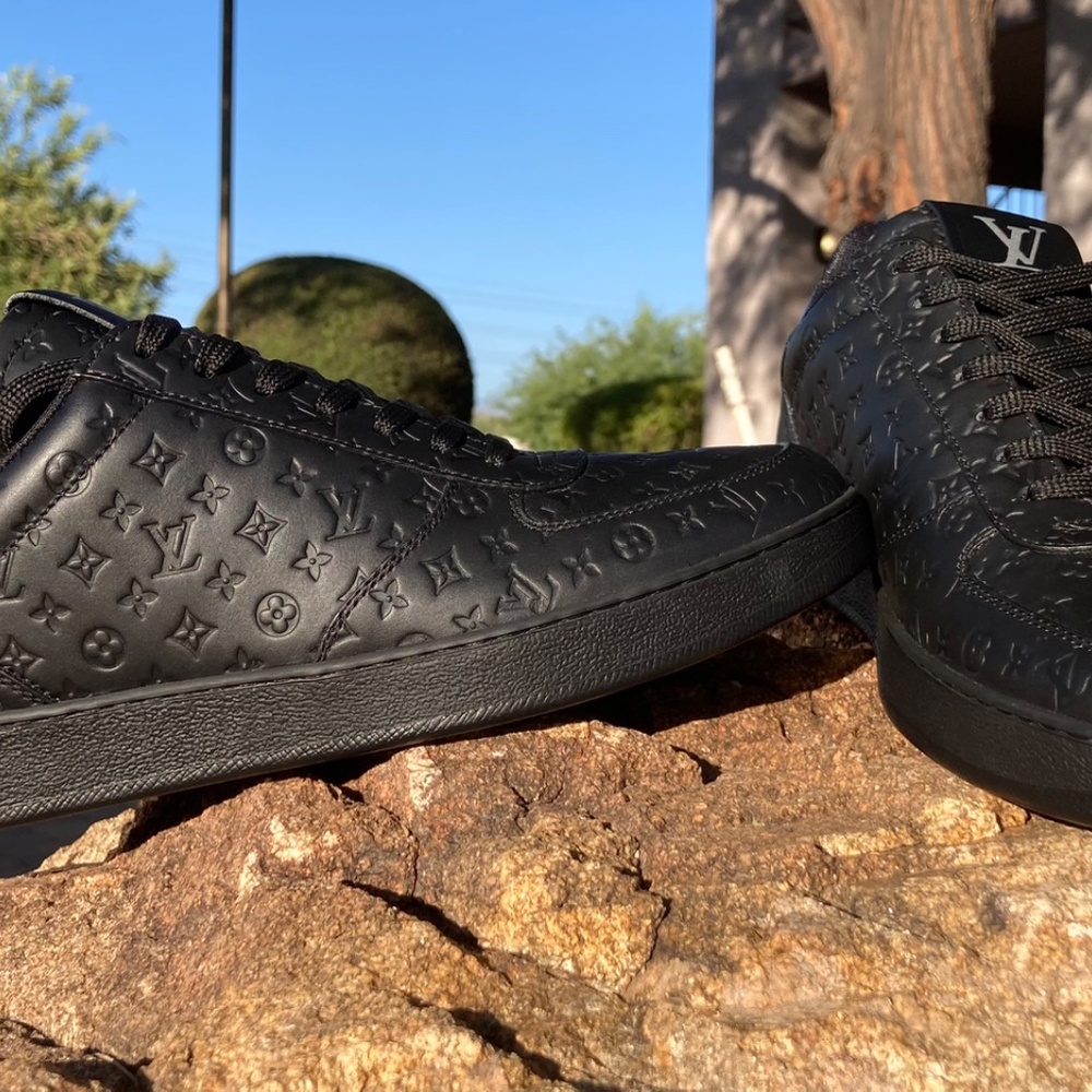 Louis Vuitton Rivoli Sneakers – Black Calf Leather with Monogram Embossing